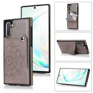 For Samsung Galaxy Note10 Embossed Pattern PU + TPU Protective Case with Holder & Wallet & Card Slots(Grey)