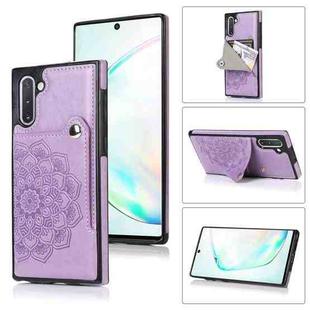For Samsung Galaxy Note10 Embossed Pattern PU + TPU Protective Case with Holder & Wallet & Card Slots(Purple)