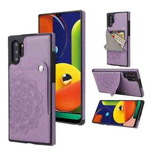 For Samsung Galaxy Note10+ Embossed Pattern PU + TPU Protective Case with Holder & Wallet & Card Slots(Purple)