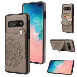 For Samsung Galaxy S10 Embossed Pattern PU + TPU Protective Case with Holder & Wallet & Card Slots(Grey)
