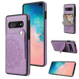 For Samsung Galaxy S10 Embossed Pattern PU + TPU Protective Case with Holder & Wallet & Card Slots(Purple)