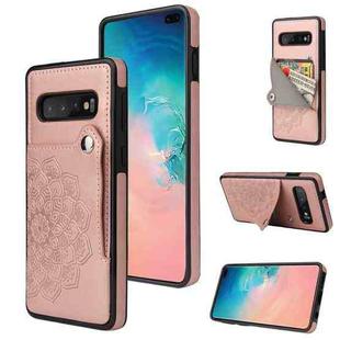 For Samsung Galaxy S10 Embossed Pattern PU + TPU Protective Case with Holder & Wallet & Card Slots(Rose Gold)