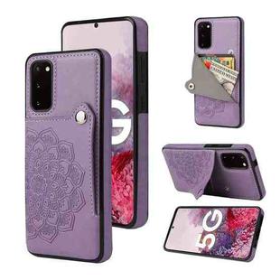 For Samsung Galaxy S20 Embossed Pattern PU + TPU Protective Case with Holder & Wallet & Card Slots(Purple)