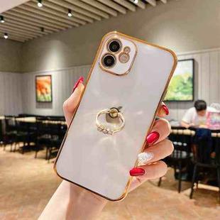 2 in 1 Plating TPU Protective Case with Ring Holder For iPhone 11 Pro(White)