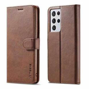 For Samsung Galaxy S21 Ultra 5G LC.IMEEKE Calf Texture Horizontal Flip Leather Case with Holder & Card Slots & Wallet(Brown)
