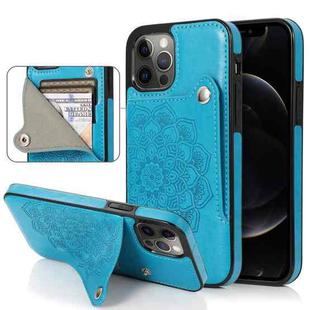 For iPhone 12 / 12 Pro Embossed Pattern PU + TPU Protective Case with Holder & Wallet & Card Slots(Blue)