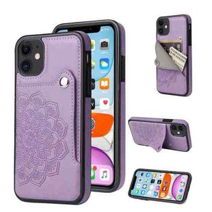 For iPhone 11 Embossed Pattern PU + TPU Protective Case with Holder & Wallet & Card Slots (Purple)