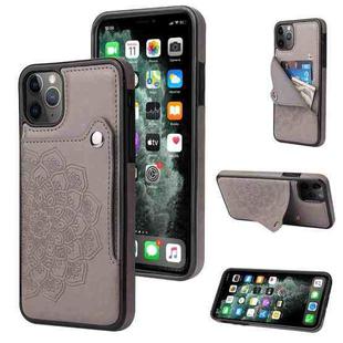 For iPhone 11 Pro Max Embossed Pattern PU + TPU Protective Case with Holder & Wallet & Card Slots (Grey)