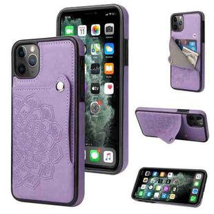 For iPhone 11 Pro Max Embossed Pattern PU + TPU Protective Case with Holder & Wallet & Card Slots (Purple)