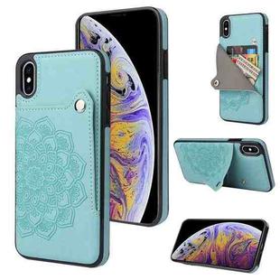 For iPhone X / XS Embossed Pattern PU + TPU Protective Case with Holder & Wallet & Card Slots(Green)