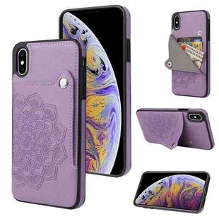 For iPhone X / XS Embossed Pattern PU + TPU Protective Case with Holder & Wallet & Card Slots(Purple)