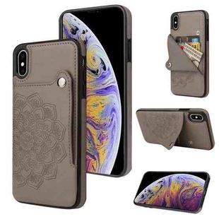 For iPhone XS Max Embossed Pattern PU + TPU Protective Case with Holder & Wallet & Card Slots(Grey)