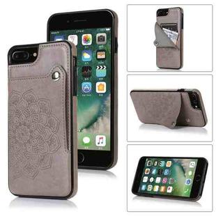 Embossed Pattern PU + TPU Protective Case with Holder & Wallet & Card Slots For iPhone 8 Plus & 7 Plus(Grey)