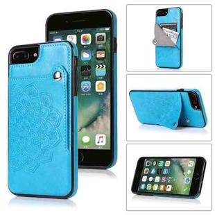 Embossed Pattern PU + TPU Protective Case with Holder & Wallet & Card Slots For iPhone 8 Plus & 7 Plus(Blue)