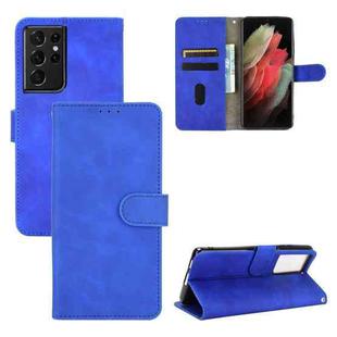 For Samsung Galaxy S21 Ultra 5G Solid Color Skin Feel Magnetic Buckle Horizontal Flip Calf Texture PU Leather Case with Holder & Card Slots & Wallet(Blue)