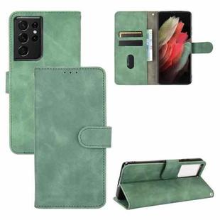 For Samsung Galaxy S21 Ultra 5G Solid Color Skin Feel Magnetic Buckle Horizontal Flip Calf Texture PU Leather Case with Holder & Card Slots & Wallet(Green)