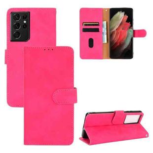 For Samsung Galaxy S21 Ultra 5G Solid Color Skin Feel Magnetic Buckle Horizontal Flip Calf Texture PU Leather Case with Holder & Card Slots & Wallet(Rose Red)