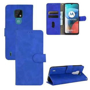 For Motorola Moto E7 Solid Color Skin Feel Magnetic Buckle Horizontal Flip Calf Texture PU Leather Case with Holder & Card Slots & Wallet(Blue)