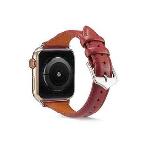 Genuine Leather Watch Band For Apple Watch Series 8&7 41mm / SE 2&6&SE&5&4 40mm / 3&2&1 38mm(Wine Red)