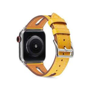 Top-grain Leather Watch Band For Apple Watch Series 8&7 41mm / SE 2&6&SE&5&4 40mm / 3&2&1 38mm(Yellow)
