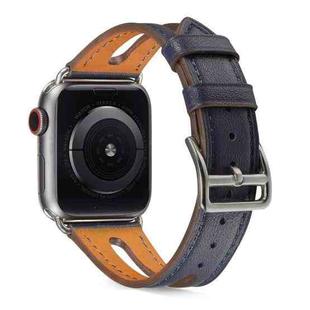 Top-grain Leather Watch Band For Apple Watch Series 7 45mm / 6 & SE & 5 & 4 44mm / 3 & 2 & 1 42mm(Dark Blue)