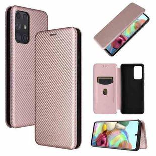 For Samsung Galaxy A72 5G / 4G Carbon Fiber Texture Horizontal Flip TPU + PC + PU Leather Case with Card Slot(Pink)