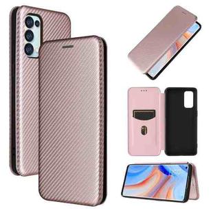 For OPPO Reno5 Pro 5G Carbon Fiber Texture Horizontal Flip TPU + PC + PU Leather Case with Card Slot(Pink)