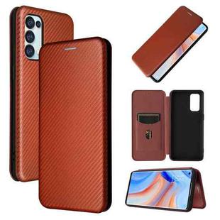 For OPPO Reno5 Pro 5G Carbon Fiber Texture Horizontal Flip TPU + PC + PU Leather Case with Card Slot(Brown)