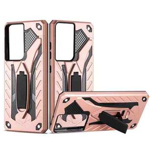 For Samsung Galaxy S21 Ultra 5G Shockproof TPU + PC Protective Case with Holder(Rose Gold)