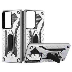 For Samsung Galaxy S21 Ultra 5G Shockproof TPU + PC Protective Case with Holder(Silver)