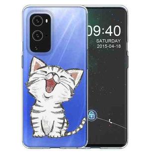 For OnePlus 9 Colored Drawing Pattern Highly Transparent TPU Protective Case(Laughing Cat)