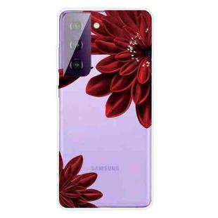 For Samsung Galaxy S21 5G Colored Drawing Pattern Highly Transparent TPU Protective Case(Red Flower)