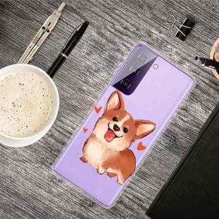 For Samsung Galaxy S21 5G Colored Drawing Pattern Highly Transparent TPU Protective Case(Love Corgi)