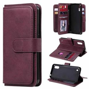 For Samsung Galaxy M01 Multifunctional Magnetic Copper Buckle Horizontal Flip Solid Color Leather Case with 10 Card Slots & Wallet & Holder & Photo Frame(Wine Red)
