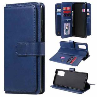 For Samsung Galaxy S20 FE 5G Multifunctional Magnetic Copper Buckle Horizontal Flip Solid Color Leather Case with 10 Card Slots & Wallet & Holder & Photo Frame(Dark Blue)