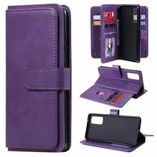 For Samsung Galaxy S20 FE 5G Multifunctional Magnetic Copper Buckle Horizontal Flip Solid Color Leather Case with 10 Card Slots & Wallet & Holder & Photo Frame(Purple)