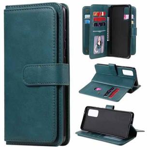 For Samsung Galaxy S20 FE 5G Multifunctional Magnetic Copper Buckle Horizontal Flip Solid Color Leather Case with 10 Card Slots & Wallet & Holder & Photo Frame(Dark Green)
