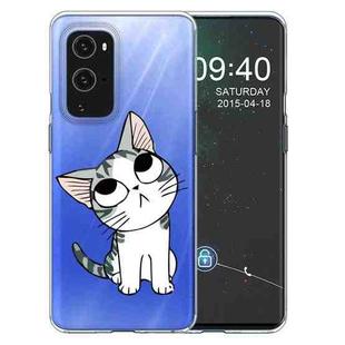 For OnePlus 9 Pro Colored Drawing Pattern Highly Transparent TPU Protective Case(Tilted Head Cat)