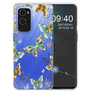 For OnePlus 9 Pro Colored Drawing Pattern Highly Transparent TPU Protective Case(Gold Butterflies)