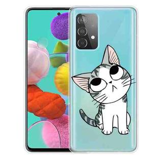 For Samsung Galaxy A32 5G Colored Drawing Pattern Highly Transparent TPU Protective Case(Tilted Head Cat)