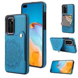 For Huawei P40 Embossed Pattern PU + TPU Protective Case with Holder & Wallet & Card Slots(Blue)