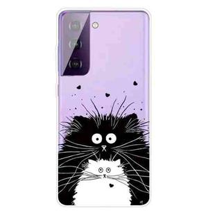For Samsung Galaxy S21 5G Colored Drawing Pattern Highly Transparent TPU Protective Case(Black and White Rat)