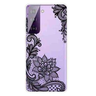 For Samsung Galaxy S21 5G Colored Drawing Pattern Highly Transparent TPU Protective Case(Black Rose)