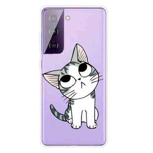 For Samsung Galaxy S21 5G Colored Drawing Pattern Highly Transparent TPU Protective Case(Tilted Head Cat)