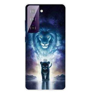 For Samsung Galaxy S21 5G Colored Drawing Pattern Highly Transparent TPU Protective Case(Lion King)