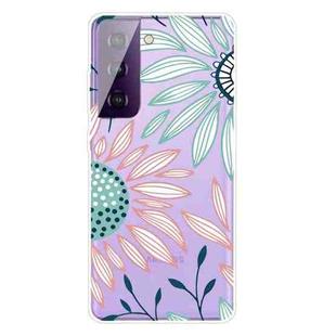 For Samsung Galaxy S21+ 5G Colored Drawing Pattern Highly Transparent TPU Protective Case(Pink Green Flower)