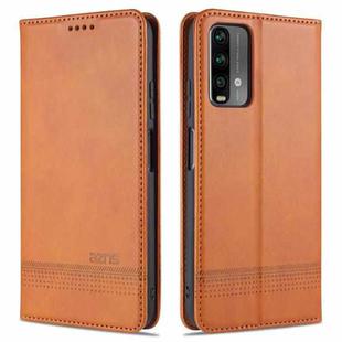 For Xiaomi Redmi Note 9 AZNS Magnetic Calf Texture Horizontal Flip Leather Case with Card Slots & Holder & Wallet(Light Brown)