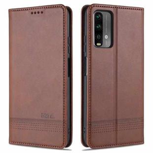 For Xiaomi Poco M3 AZNS Magnetic Calf Texture Horizontal Flip Leather Case with Card Slots & Holder & Wallet(Dark Brown)