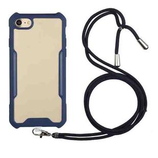 For iPhone SE 2022 / SE 2020 / 8 / 7 Acrylic + Color TPU Shockproof Case with Neck Lanyard(Dark Blue)