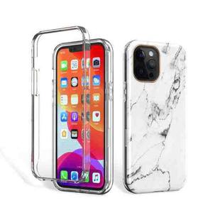 IMD 2 in 1 Upper Lower Cover Double-sided Film Marble Protective Case For iPhone 12 / 12 Pro(Grey White)
